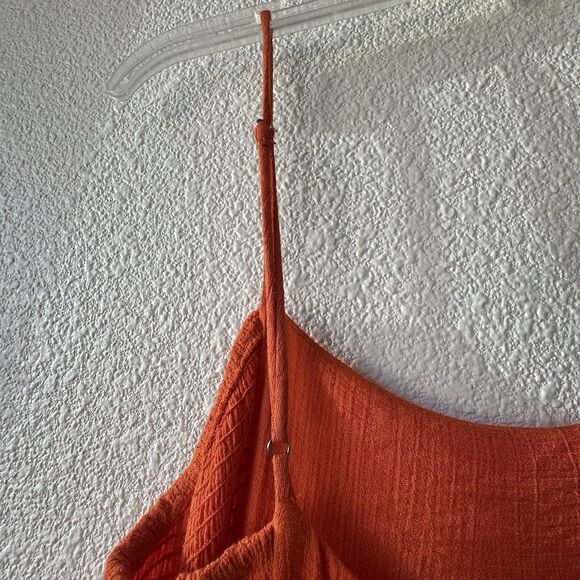 Lush Women's Maxi Dress Tie Back Size Small Orange Adjustable Straps Tiered Boho - Picture 10 of 13